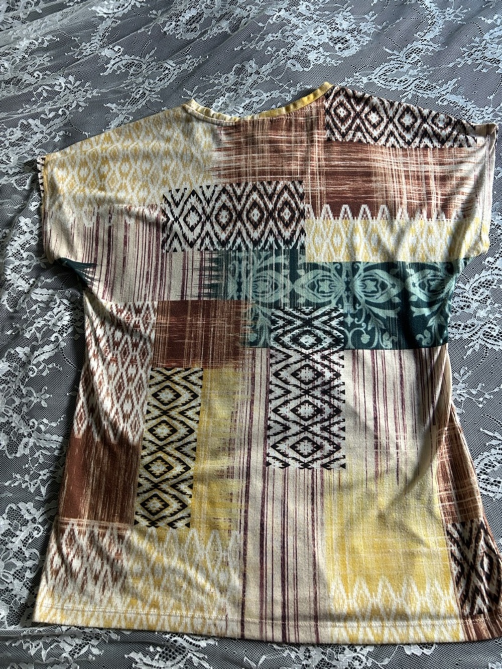 Christopher & Banks Patterned Crew Neck Women’s Shirt in Yellow, Brown & Green. - Picture 4 of 4